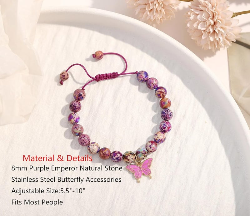 Purple Natural Stone Butterfly Charm Bracelet for Teens