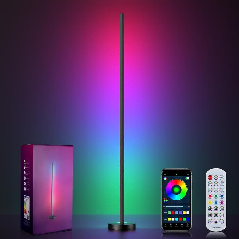 Smart RGBICW LED Corner Floor Lamp with App & Remote Control
