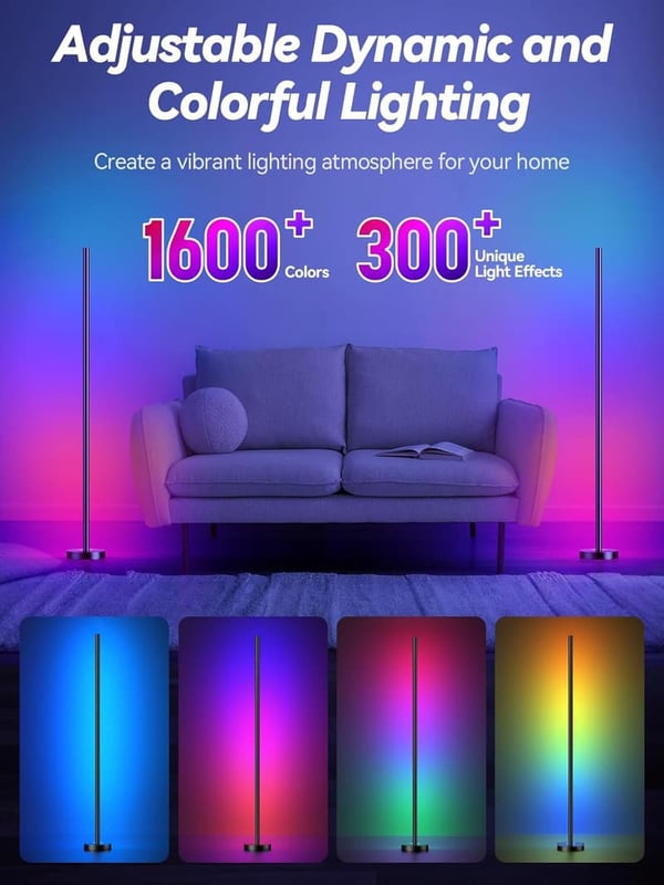 Smart RGBICW LED Corner Floor Lamp with App & Remote Control