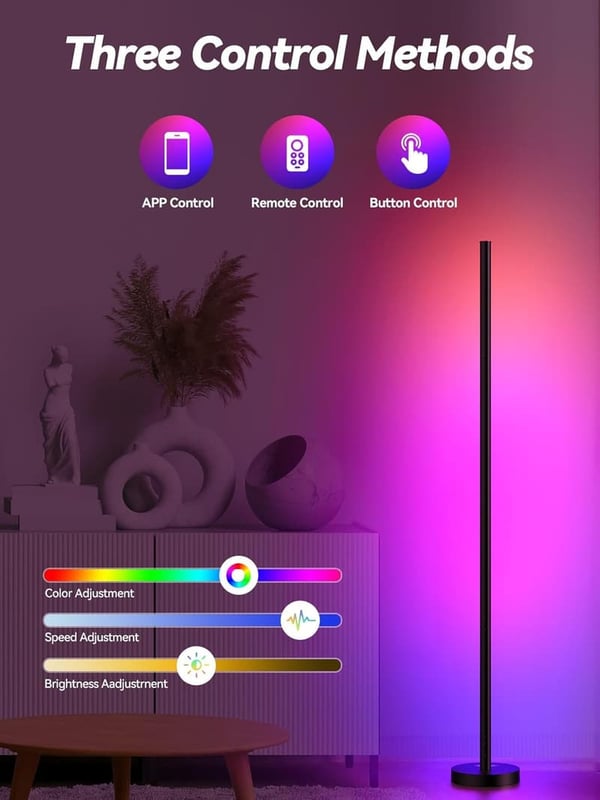 Smart RGBICW LED Corner Floor Lamp with App & Remote Control