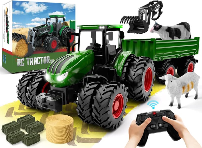 Kids Remote Control Tractor Set - Metal Truck & Loader Gift