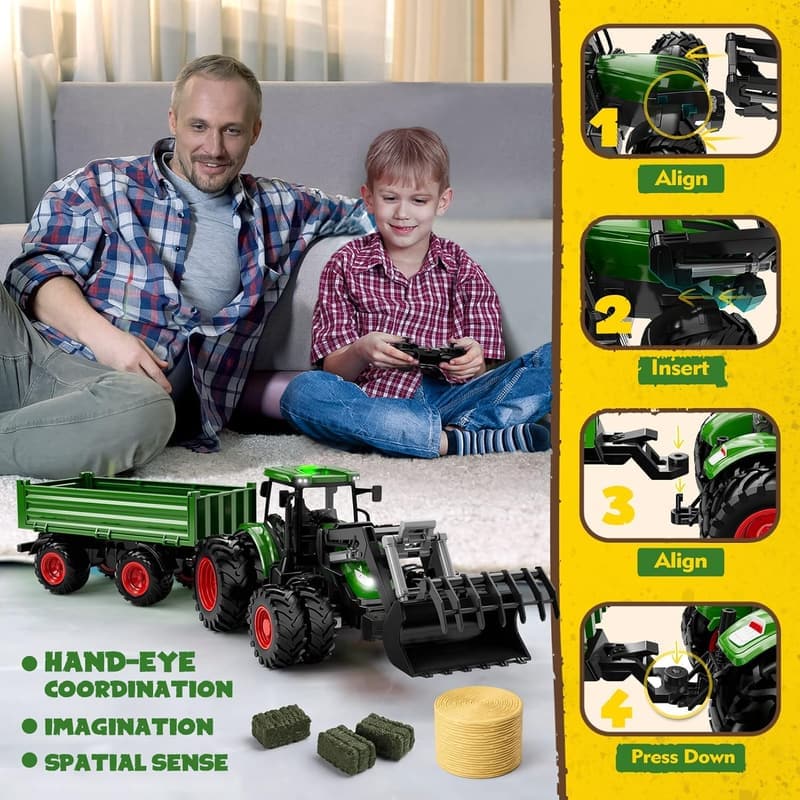 Kids Remote Control Tractor Set - Metal Truck & Loader Gift