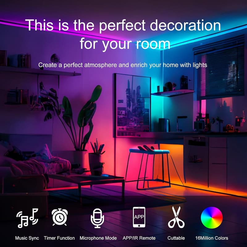 RGB LED Strip Lights with Remote - 200 FT for Room & Party Decor