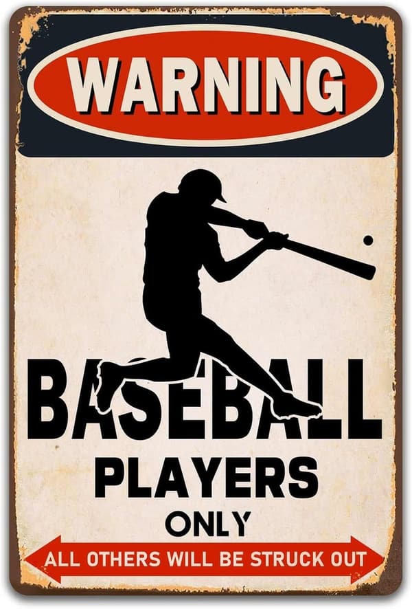 Funny Baseball Players Only Wall Sign for Boys' Room Decor