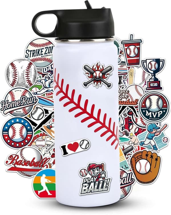 Baseball Gift Set for Boys 8-14: Water Bottle & 100 Stickers