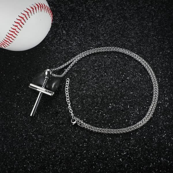 Personalized Men's Baseball Cross Necklace with Bat Charm
