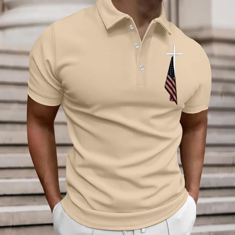 Men's Casual Short Sleeve 3D Printed Polo Shirt