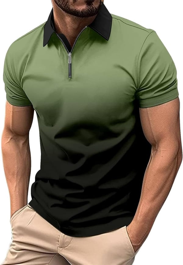 Men's Casual Color Block Polo Short Sleeve Beach Shirt
