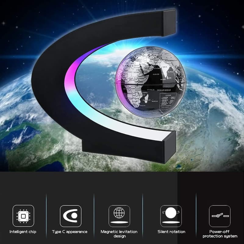 Floating Globe Desk Gadget with LED Light - Cool Gift for Men