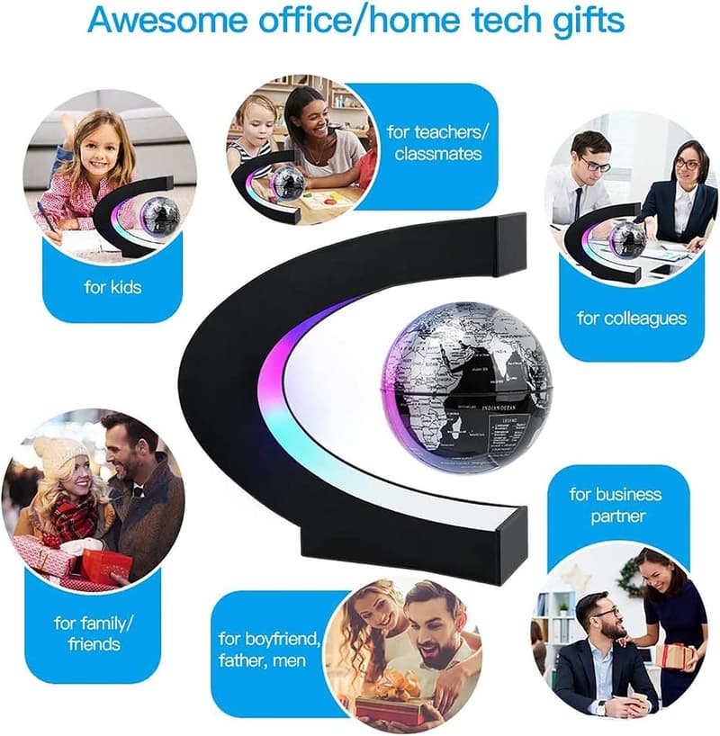 Floating Globe Desk Gadget with LED Light - Cool Gift for Men