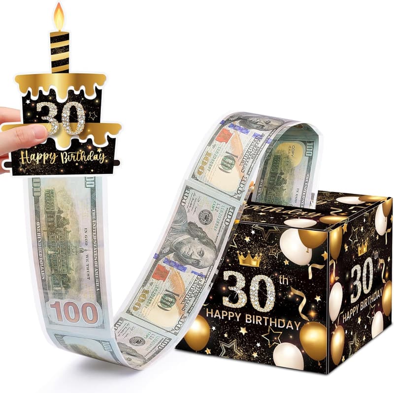 30th Birthday Money Box for Cash Gifts - Surprise Pull Out Box