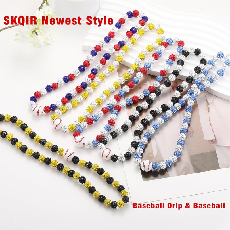 Baseball Chain Necklace for Men with Rhinestone Accents