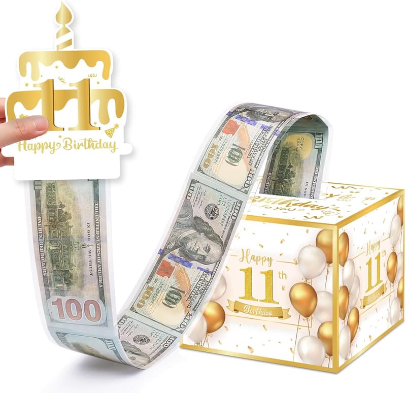 11th Birthday Surprise Money Box with 100 Transparent Bags