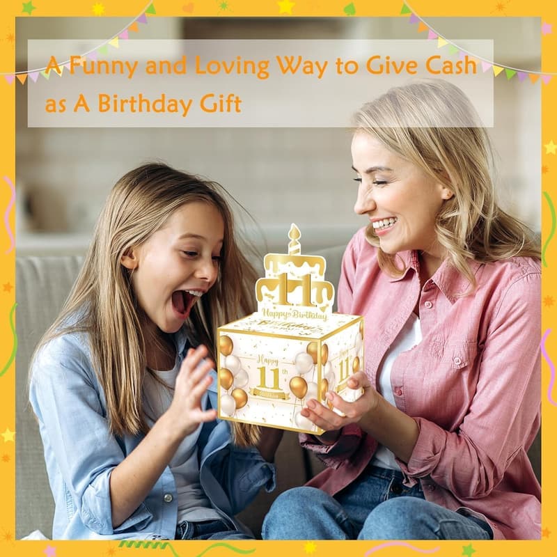11th Birthday Surprise Money Box with 100 Transparent Bags
