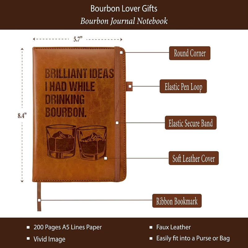 Bourbon Leather Journal with Pen - Engraved Gift for Bourbon Lovers