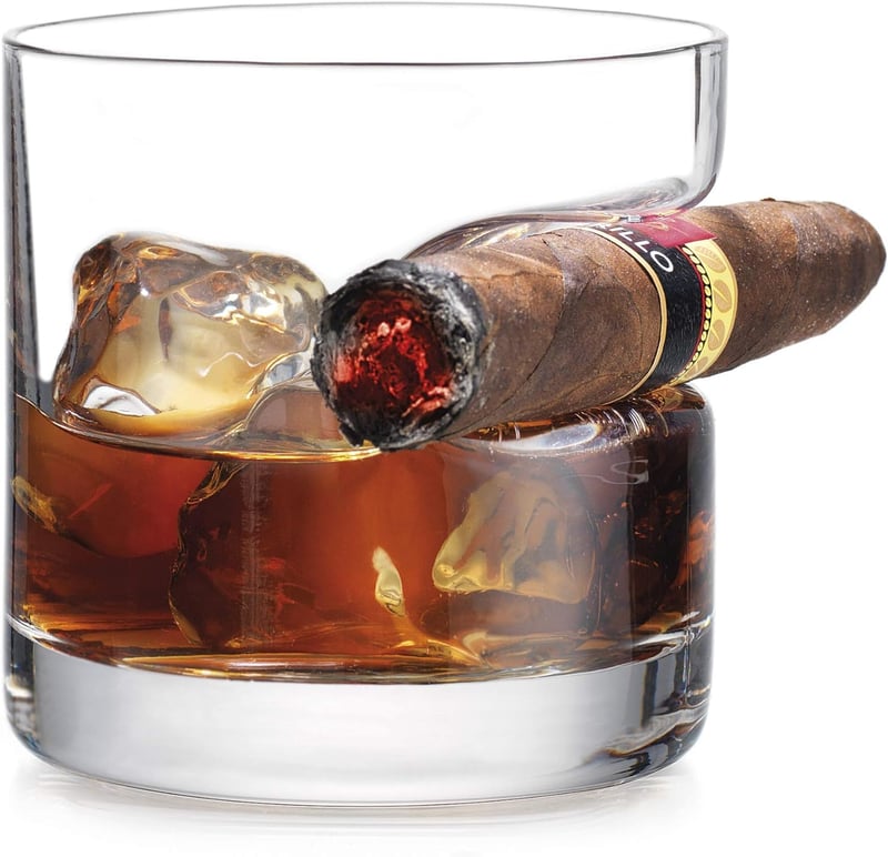 Father's Day Cigar Whiskey Glass with Cigar Rest