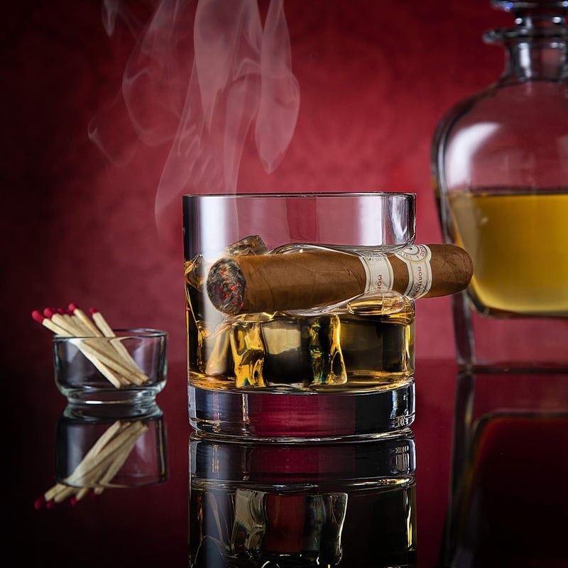 Father's Day Cigar Whiskey Glass with Cigar Rest