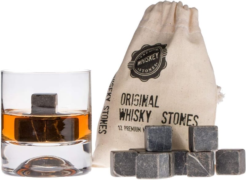 Whiskey Stones Gift Set with 12 Reusable Marble Cubes - Perfect for Birthdays