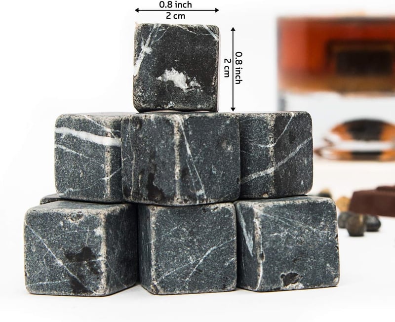 Whiskey Stones Gift Set with 12 Reusable Marble Cubes - Perfect for Birthdays
