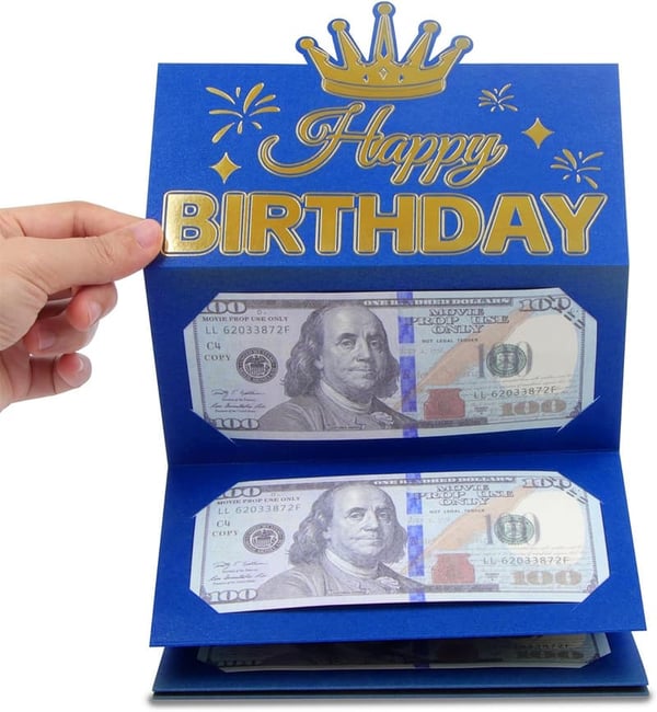 Birthday Money Envelope - Blue Gold Cash Holder for All Ages