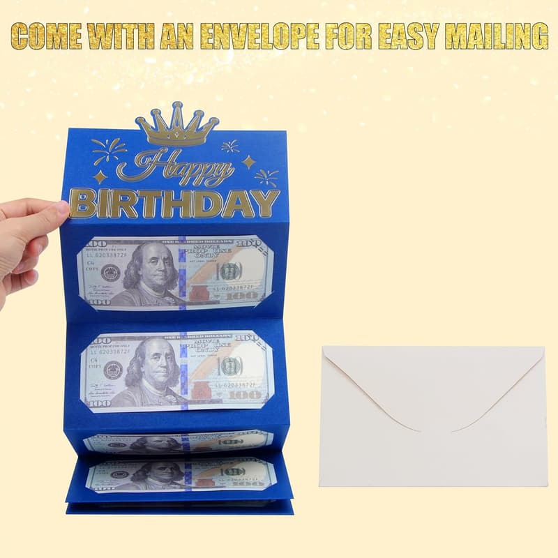 Birthday Money Envelope - Blue Gold Cash Holder for All Ages