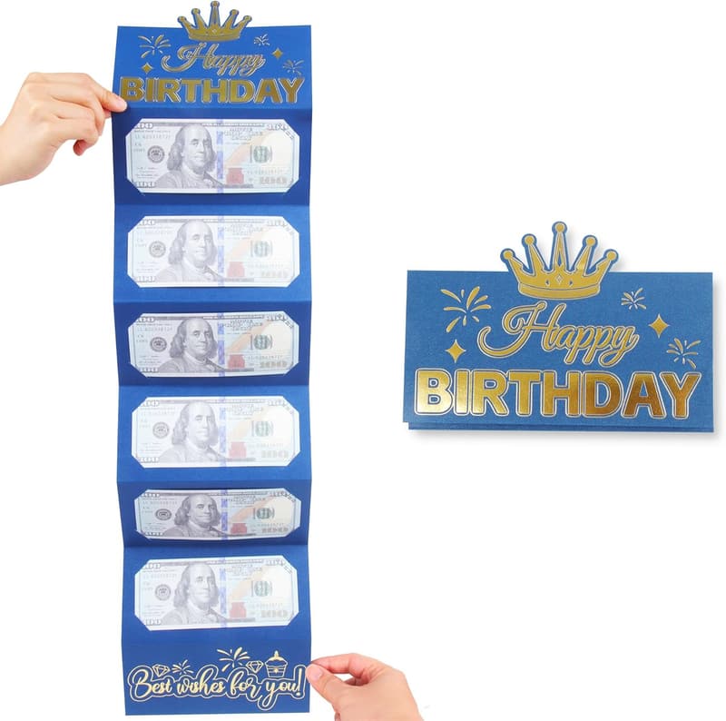 Birthday Money Envelope - Blue Gold Cash Holder for All Ages