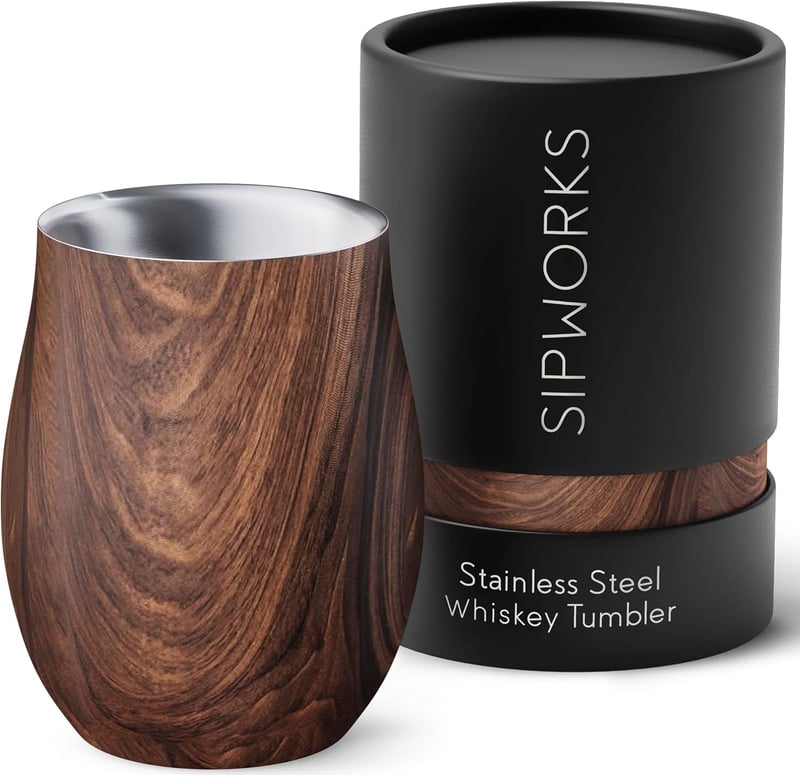Mahogany Insulated Whiskey Tumbler - 8 oz Stainless Steel