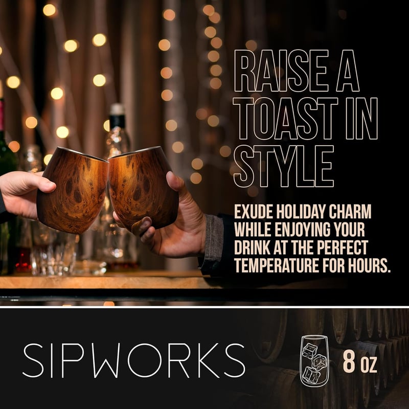Mahogany Insulated Whiskey Tumbler - 8 oz Stainless Steel