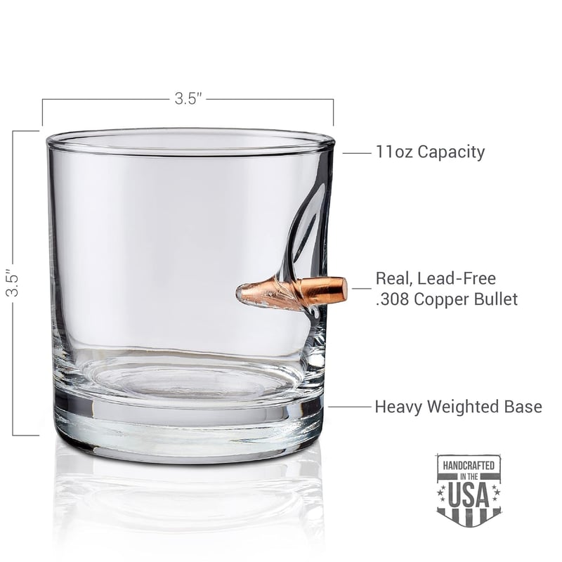 Real .308 Bullet Rocks Glass - 11oz, Made in the USA