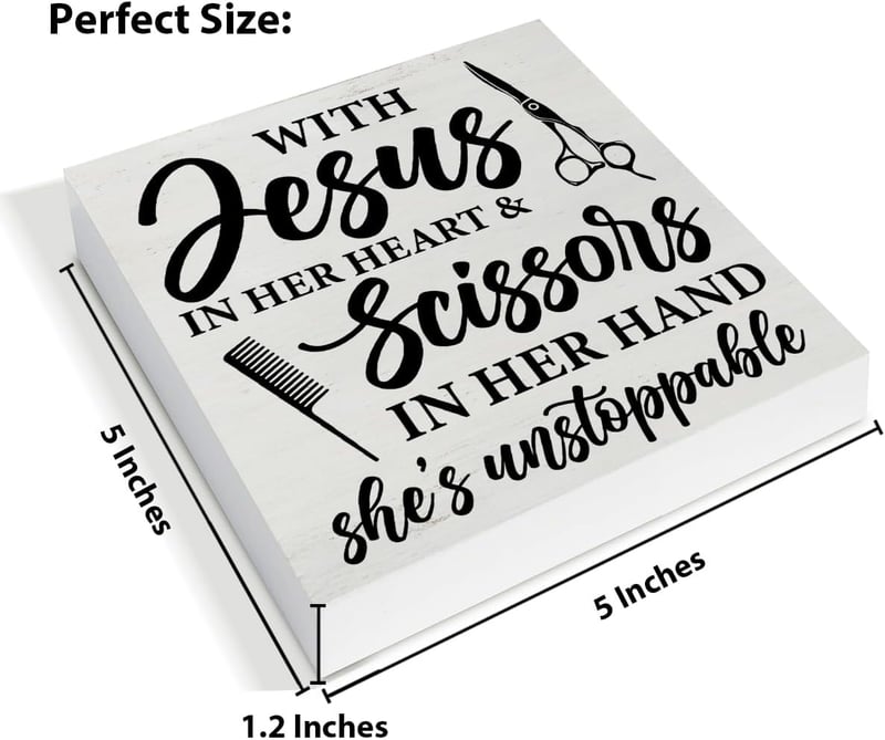 Hair Stylist Gift - Rustic Jesus & Scissors Wooden Sign (5x5)