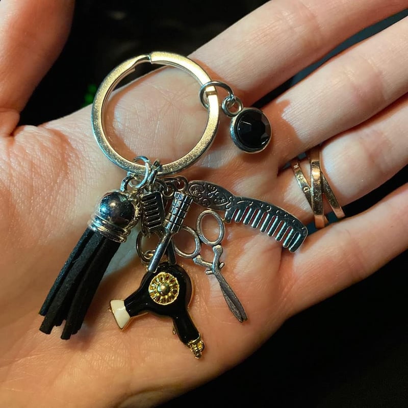 Hair Stylist Gift Keychain with Comb Scissors Charm
