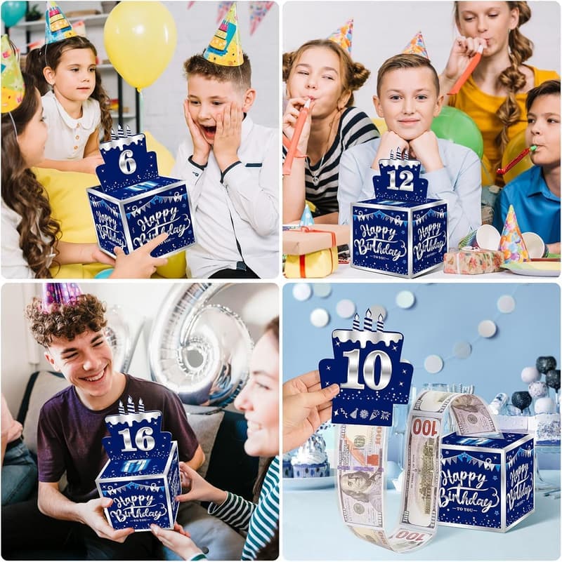 Birthday Cash Gift Box with DIY Stickers for Men and Boys