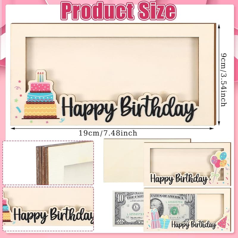 Birthday Money Gift Holder - Wooden Card Box & Cash Envelope