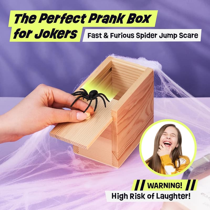 April Fools' Day Spider Prank Box - Hilarious Wooden Toy Gift