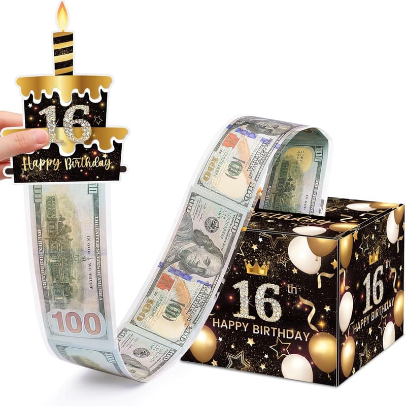 16th Birthday Money Box with 100 Transparent Bags