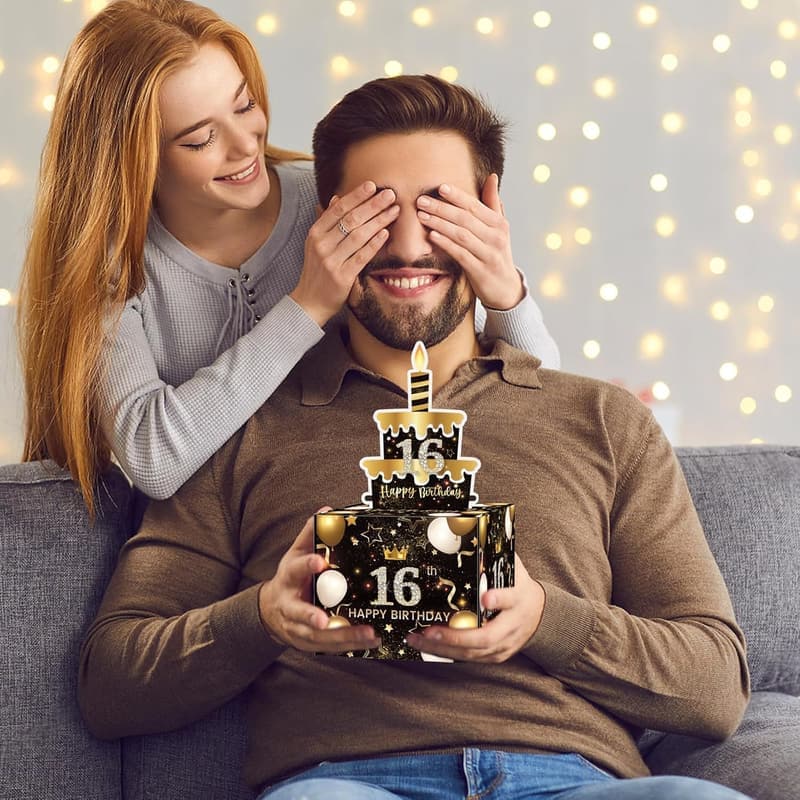 16th Birthday Money Box with 100 Transparent Bags
