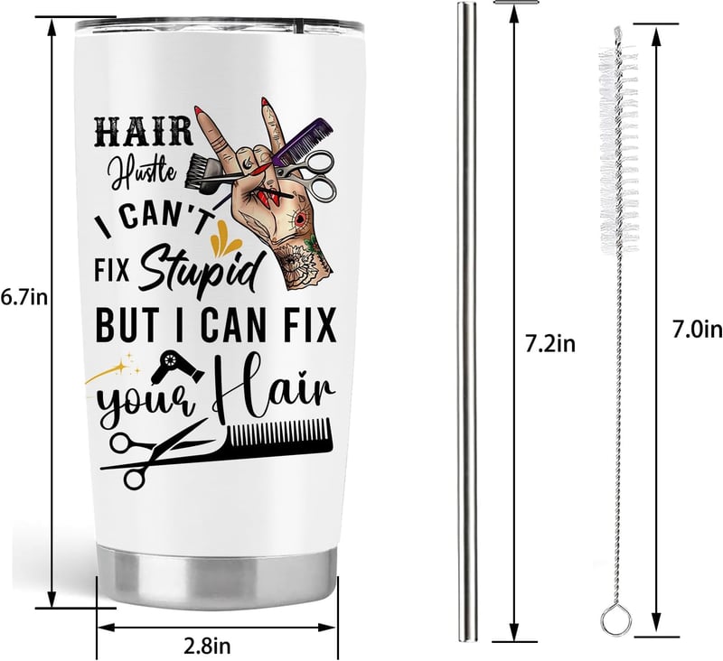 Hair Stylist Gifts: 20 oz Stainless Steel Tumbler with Lid & Straw