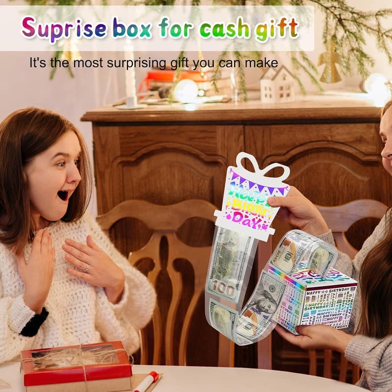 Colorful Birthday Money Box with Pull-Out Card & 48 Bags