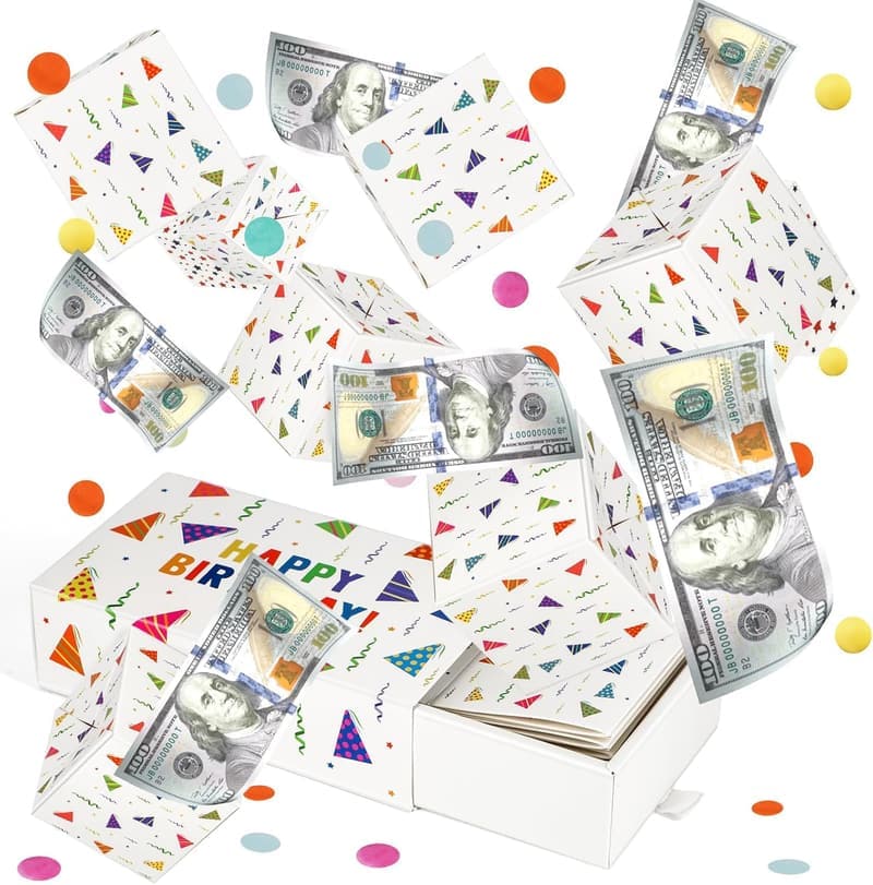 Birthday Cash Explosion Gift Box with Confetti for All Ages