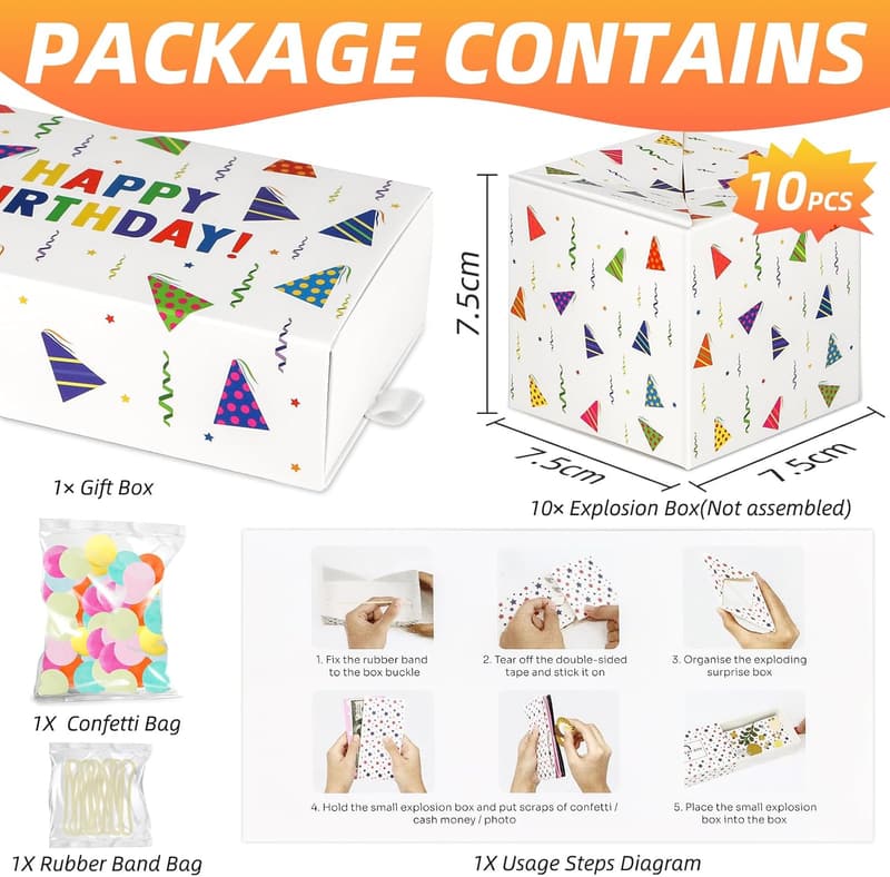 Birthday Cash Explosion Gift Box with Confetti for All Ages