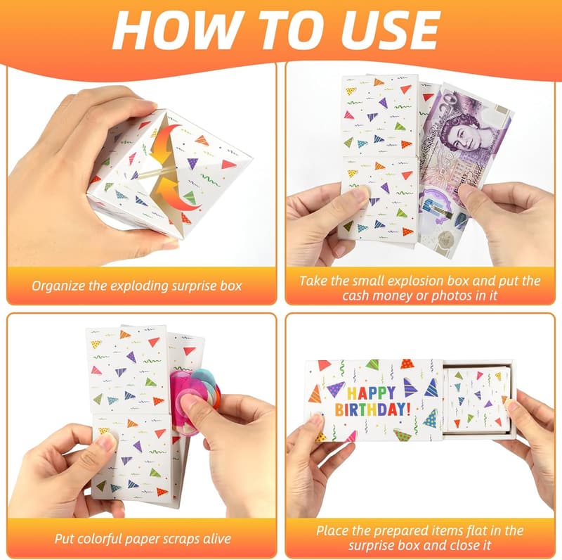 Birthday Cash Explosion Gift Box with Confetti for All Ages