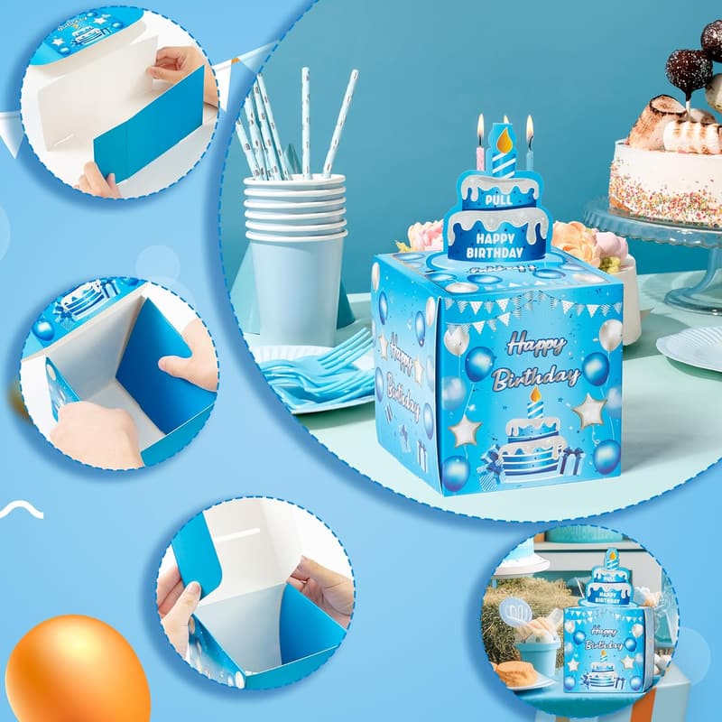 Sky Blue Birthday Money Box with Pull-Out Card