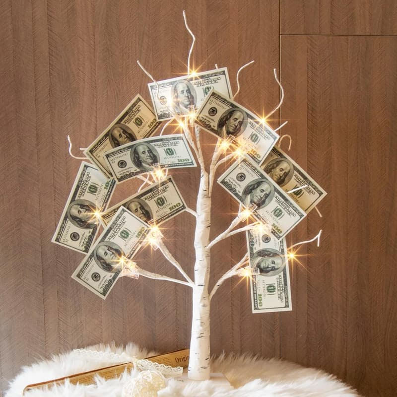 Lighted 2FT Money Tree with Clips & Cards for Christmas
