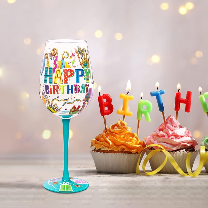 Happy Birthday Hand-Painted Wine Glass - 15oz Personalized Gift