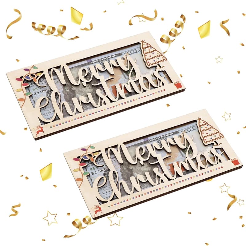 Christmas Wooden Money Holder - 2-Pack Cash Gift Envelopes