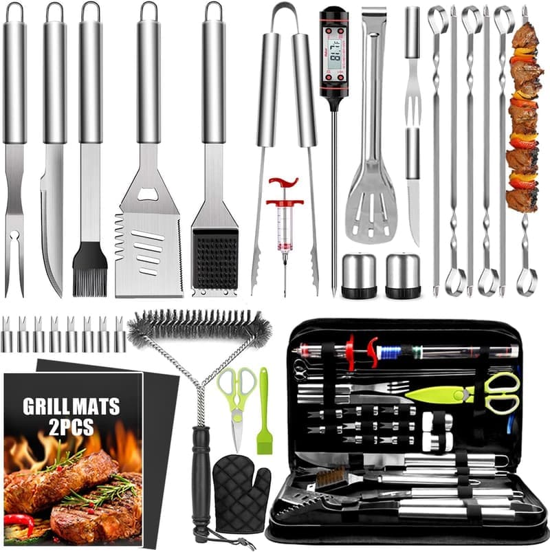 34-Piece Stainless Steel BBQ Grilling Set with Thermometer