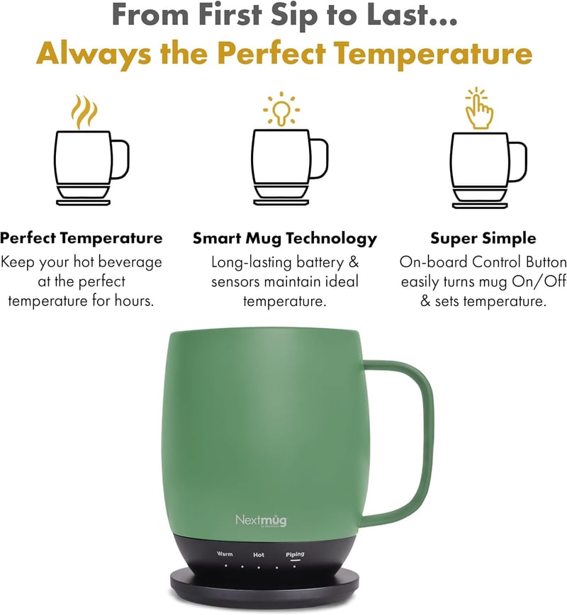 Temperature-Controlled Self-Heating Coffee Mug (14 oz) - Sage