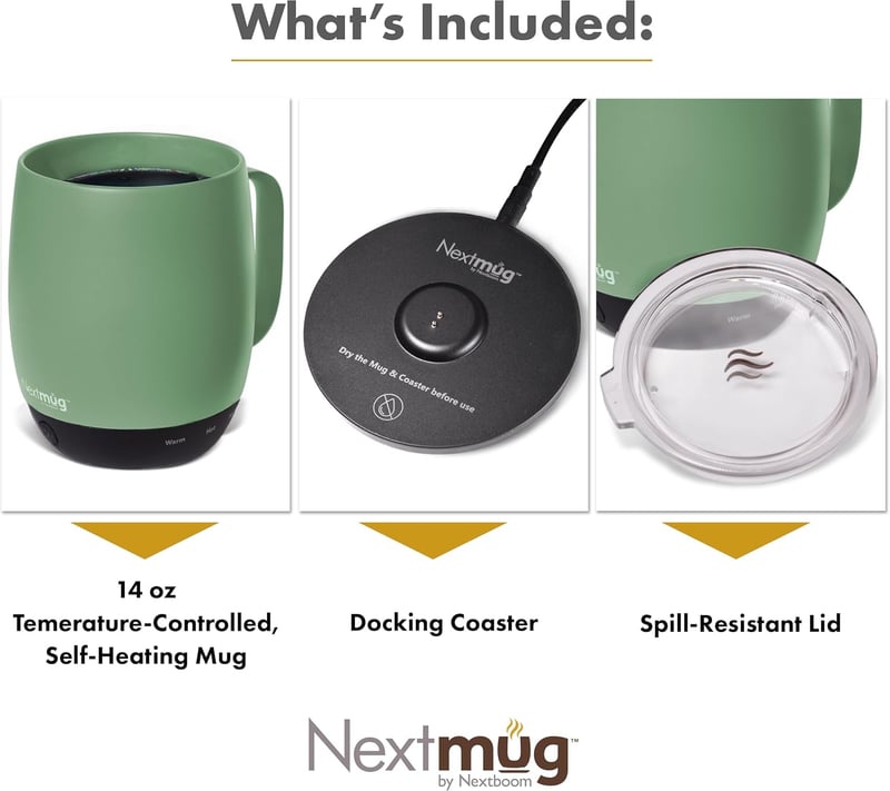 Temperature-Controlled Self-Heating Coffee Mug (14 oz) - Sage