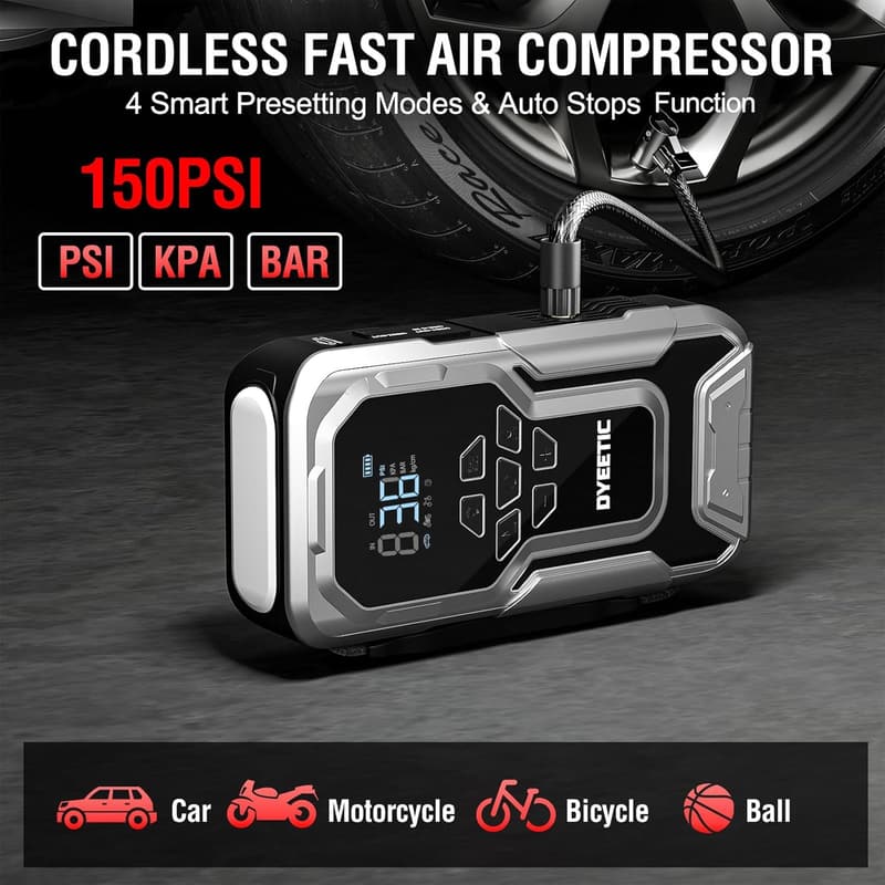 6000A Portable Car Jump Starter & Air Compressor, 12V