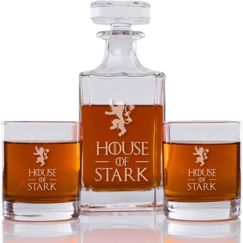 Engraved Decanter & Rocks Glass Set - Modern Drinkware, 26 oz